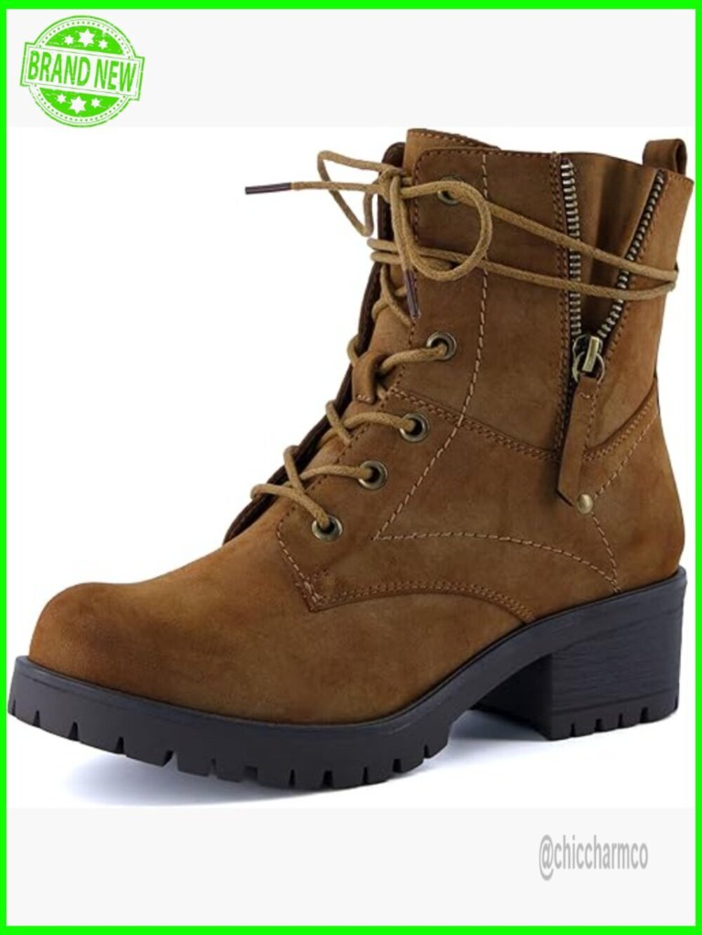 Women's Faux Leather Combat Boots with Side Zipper, Memory Foam, Faux Fur Lining